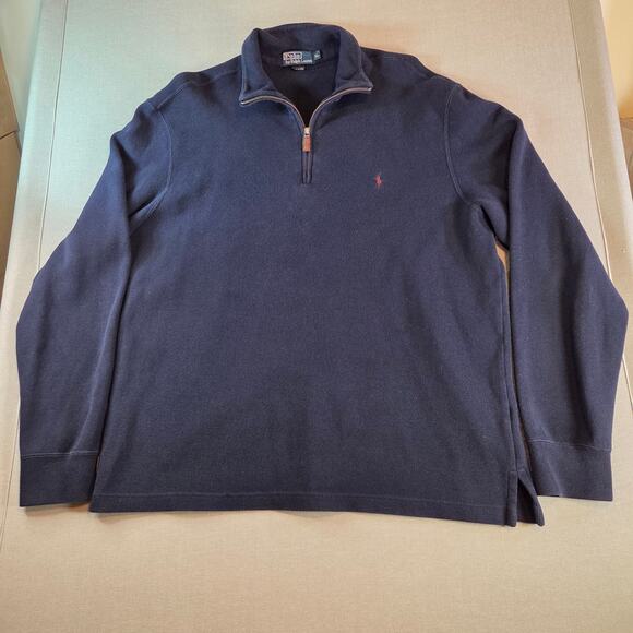 Polo Ralph Lauren Men’s Navy Blue Cotton 1/4 Zip Mock Neck Sweater Size XL - Picture 1 of 12